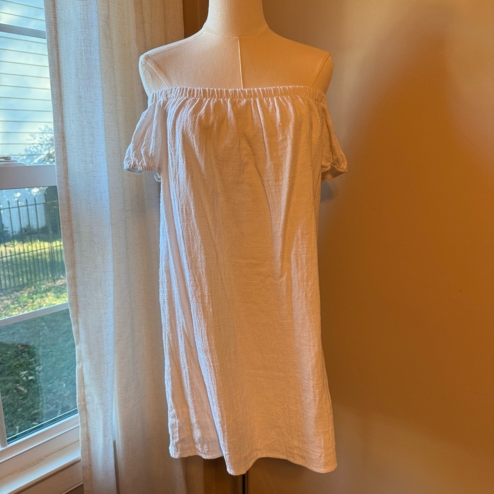 Beachy off the shoulder linen blend mini dress - Picture 1 of 4